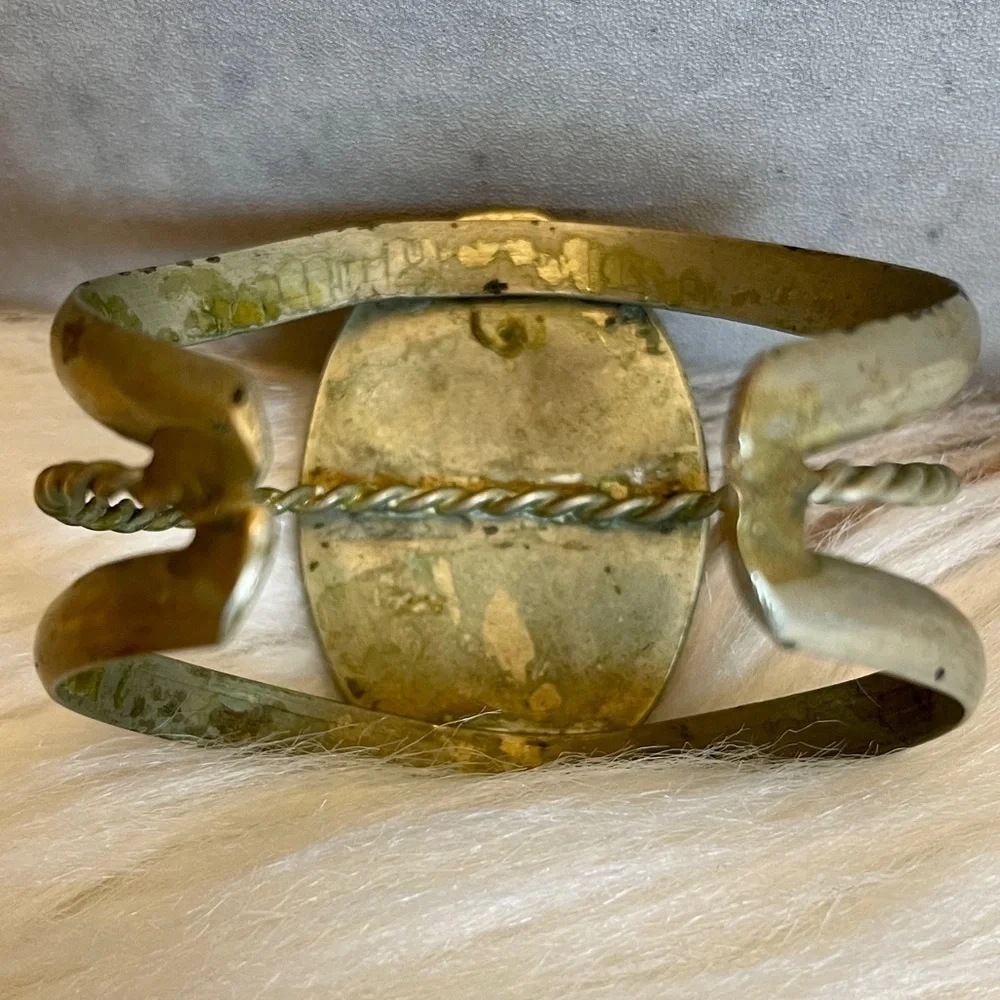 Zuni Turquoise and Coral Inlaid Stone Sterling Silver Bird Cuff Bracelet